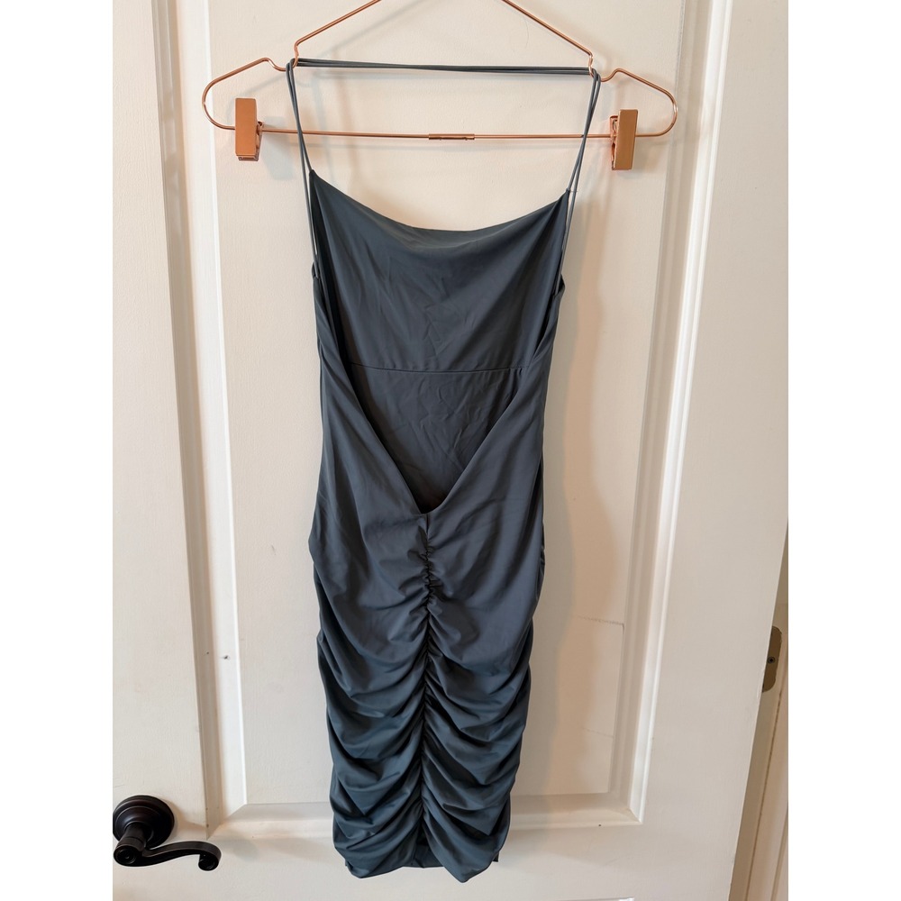 Tiger Mist Mini Dress Women XS Slate Blue Ruched Backless Cowl Neck Bodycon Sexy - Picture 3 of 6